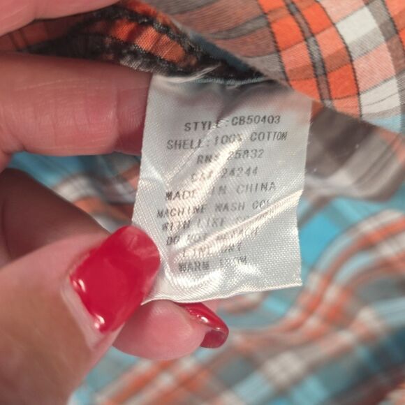 Cowboy Up Snap Front Long Sleeve Western Shirt Men's L Orange Plaid Rodeo Cowboy - Picture 10 of 10